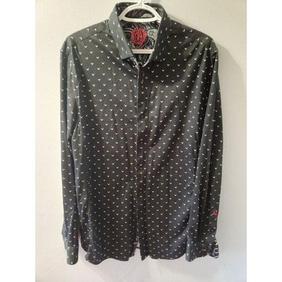 Au Noir Dress Shirt Black Long Sleeves Size 4 Bird Pattern - Picture 1 of 10
